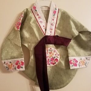 Satin Japanese Kimono Handmade Lime Floral 4T